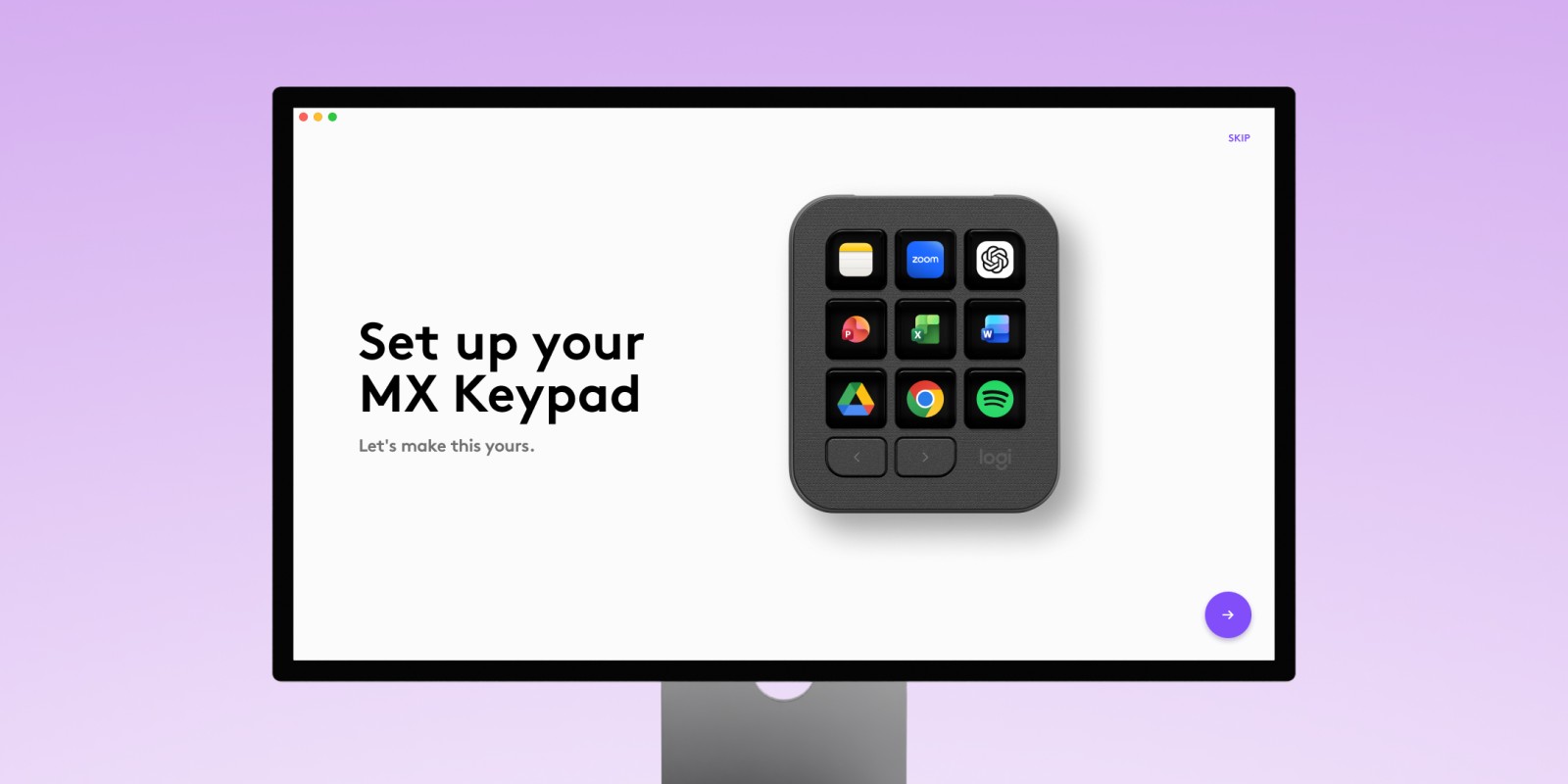The “Set up your MX Keypad” welcome screen on a monitor.