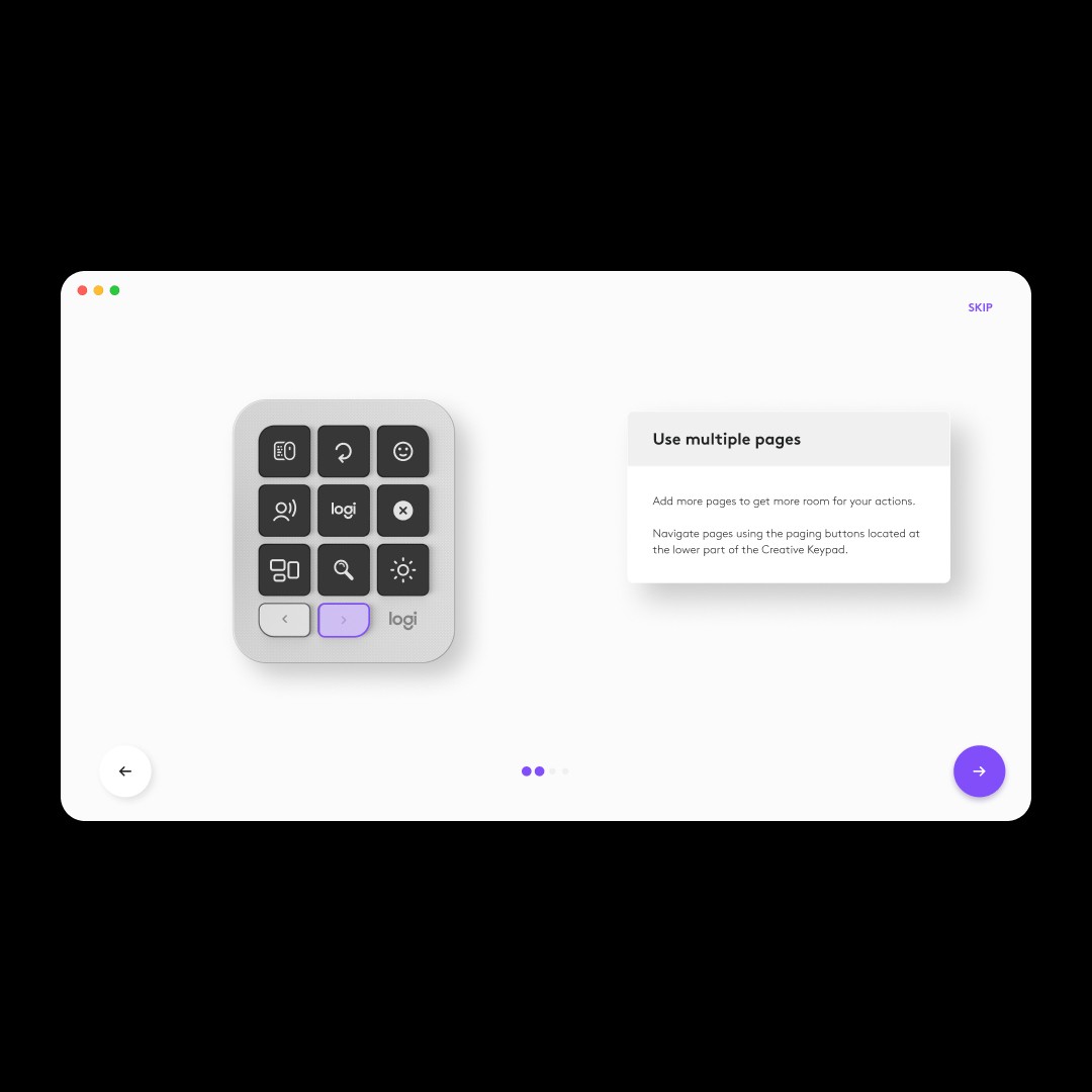 The original “Use multiple pages” screen: the pad, with the next-page key highlighted.