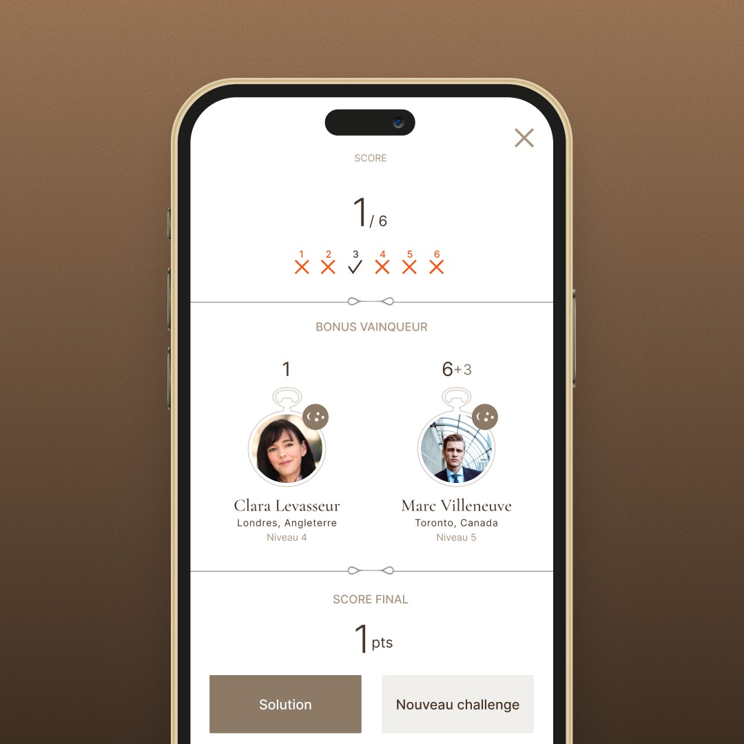 Écran de score : résultat question par question, bonus du vainqueur et score final.