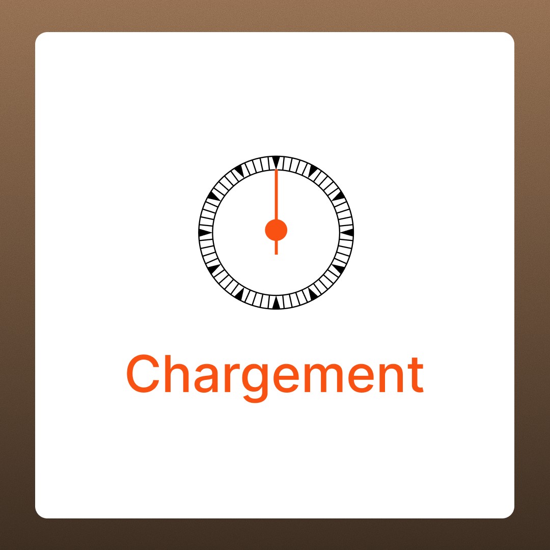 Écran de chargement : un chronomètre orange et le mot « Chargement ».